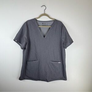 FIGS Technical Womens 2XL Scrub Top Grahite Gray Short Sleeve V Neck Pockets